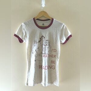 Disney Creamy Beauty & the Beast "I'd Rather Be Reading" Belle Ringer Tee sz S